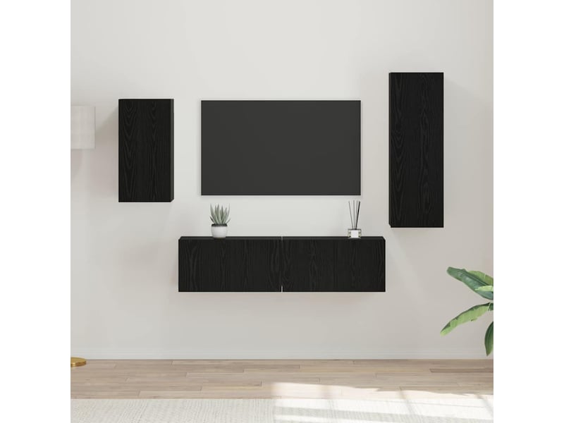  Ensemble meuble tv - banc tv - meuble de rangement 4 pcs chêne noir bois d'ingénierie  - Conforama B
