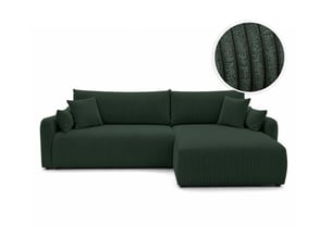 Canapé d'angle réversible convertible LOUNGITUDE APOLINE 4 places Velours vert avec coffre de rangement