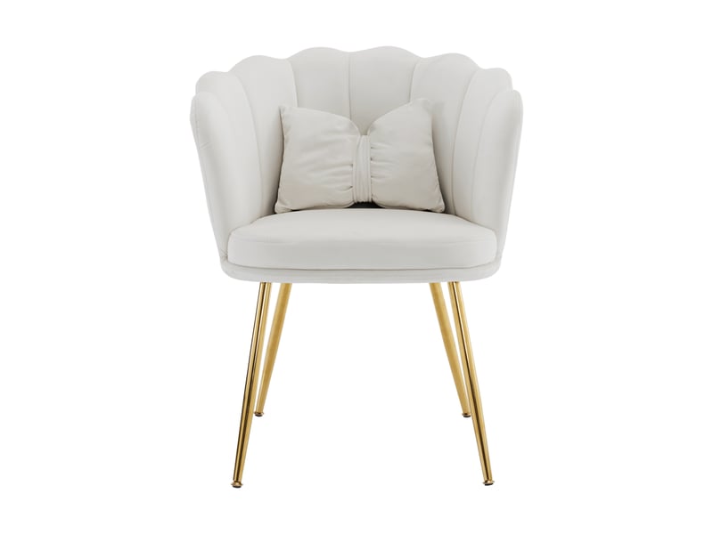  Fauteuil d’appoint en velours 63 x 58 x 77 cm, dossier pétale, coussin et pieds métal doré - beige Fay Lum - Conforama E