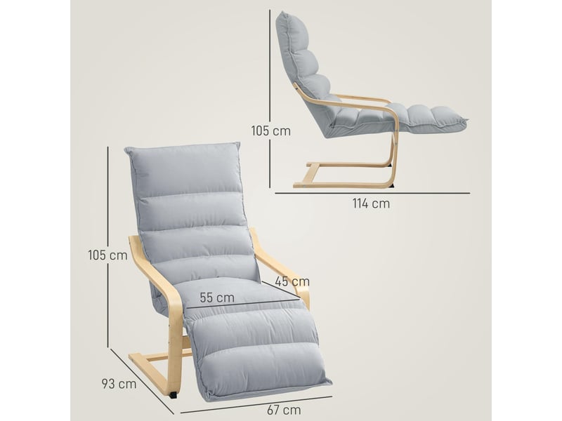  Fauteuil relax avec repose-pieds réglable en bois de bouleau tissu gris clair  - Conforama C