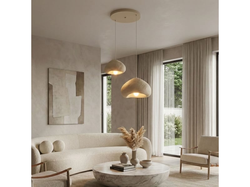  Luminaire design 2 suspensions en fibre de verre beige alma  - Conforama C
