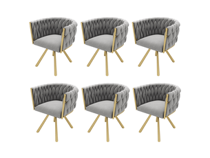 Lot de 6 chaises de salle à manger,pivotantes 360°,velours,gris et doré