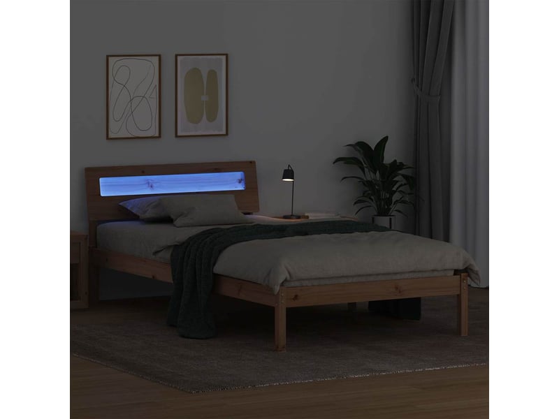 Lit simple- lit adulte - cadre de lit avec tête de lit marron 90 x 200 cm pin massif - Conforama C