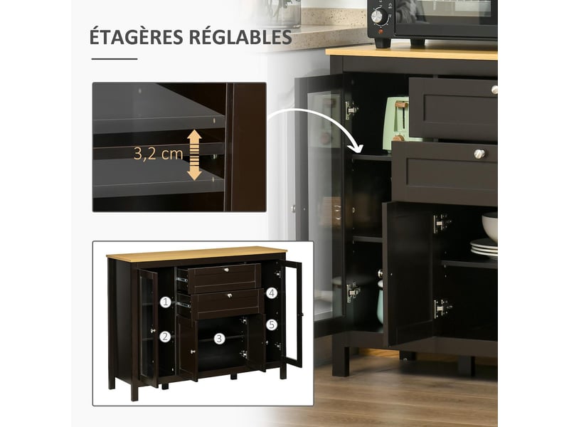  Buffet 3 placards 2 tiroirs en mdf et verre trempé noir 120 x 40 x 90 cm  - Conforama E