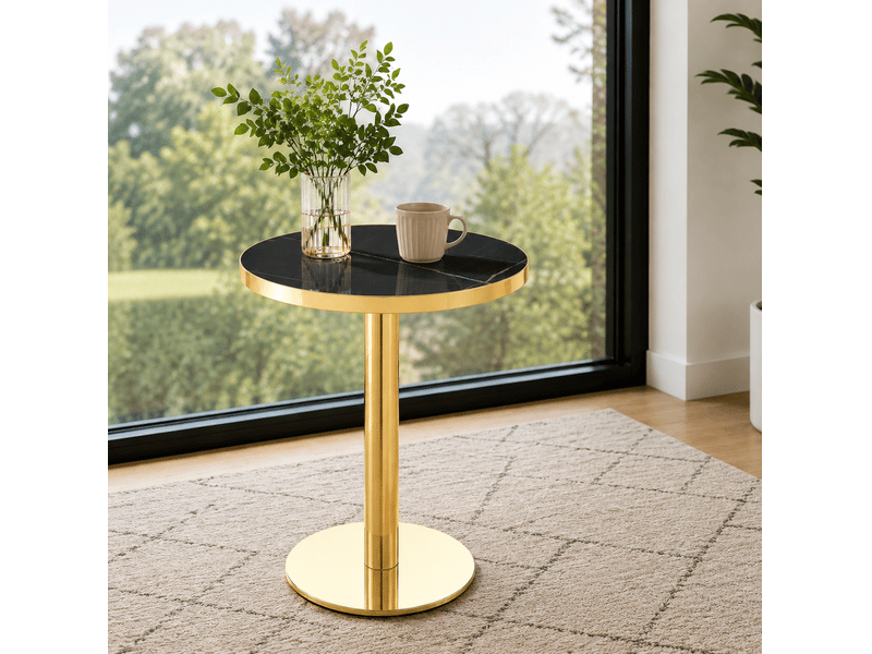  Table d'appoint ronde 60 x 60 x 74 cm – noir et doré – plateau uv et base stable en acier inoxydable  - Conforama B