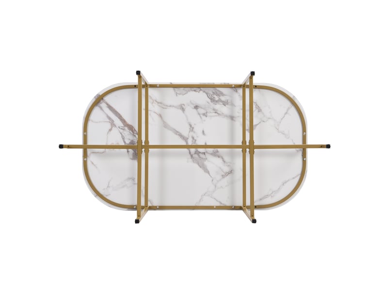  Ensemble salle à manger comprenant une table blanche et 6 chaises grises à structure métal doré, design contemporain.  - Conforama D