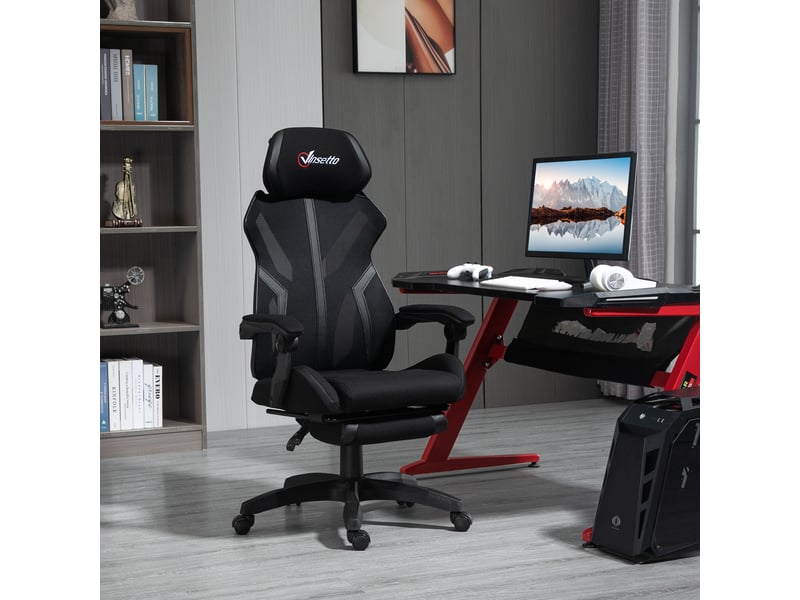  Chaise gaming repose-pieds rétractable pivotante reclinable appui-tête réglable 65x65x119-129 cm noir  - Conforama C