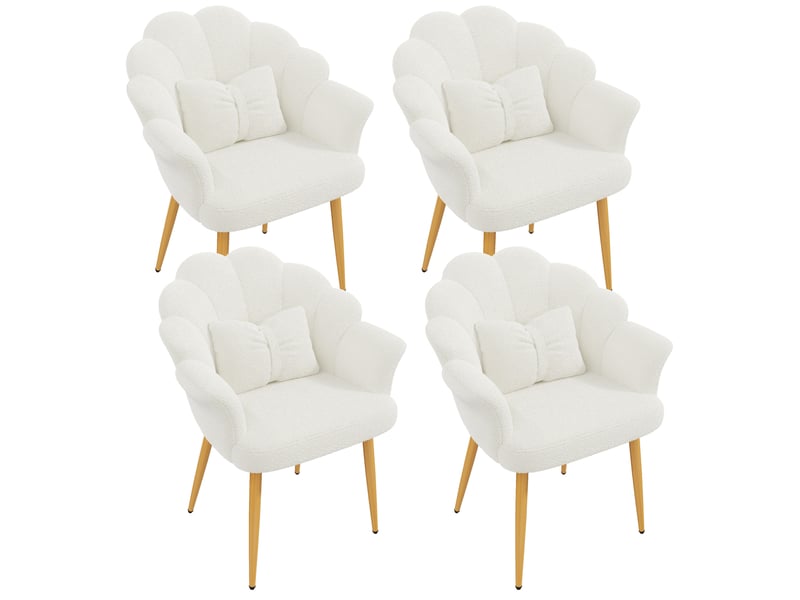  Lot de 4 fauteuils de salle à manger 64x65,5x85 cm en tissu blanc, pieds dorés  - Conforama A