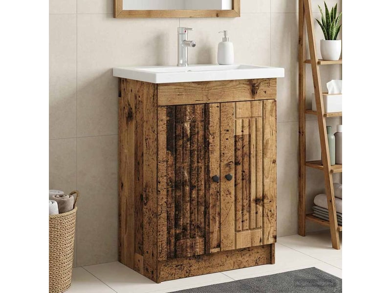  Armoire sous évier de salle de bain, meuble de rangement bois ancien shl1735  - Conforama B