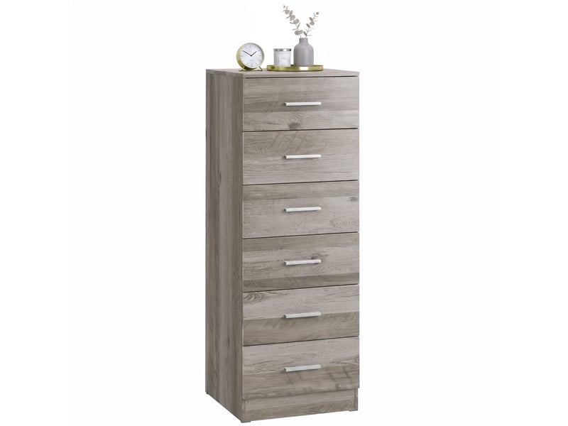  Commode à 6 tiroirs, commode haute de chambre avec dispositif anti-basculement, 40 x 40 x 110 cm, gris clair  - Conforama A