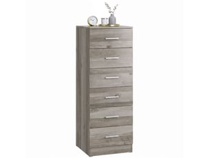 Commode à 6 tiroirs, commode haute de chambre avec dispositif anti-basculement, 40 x 40 x 110 cm, gris clair