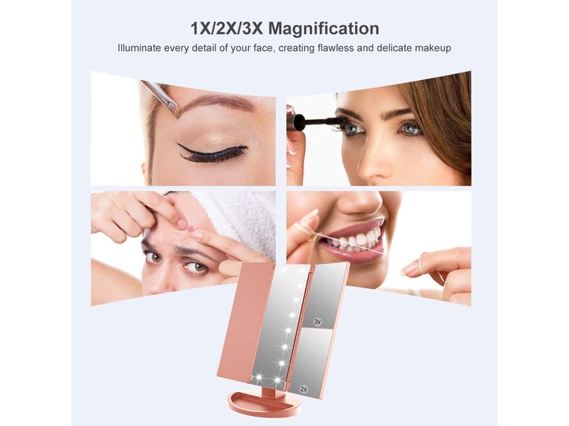  Miroir de maquillage 22 led – grossissement 1x2x3x, tactile, or rose  - Conforama C
