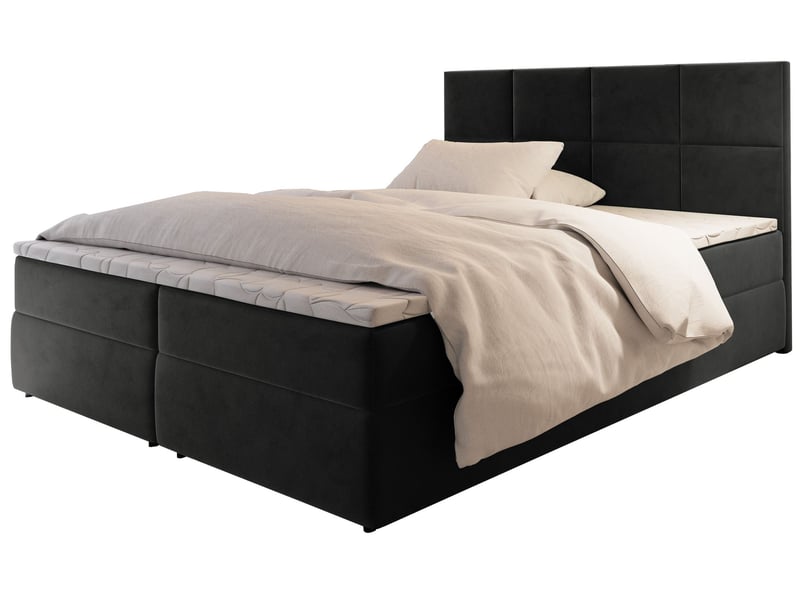 Boxspring lena 200x200 cm, lit complet avec matelas, gris - Conforama A