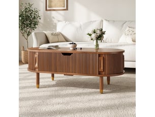 Table basse ovale coloris bois foncé <strong>MODENUIT </strong> <strong></strong> - 48 cmx110 cm