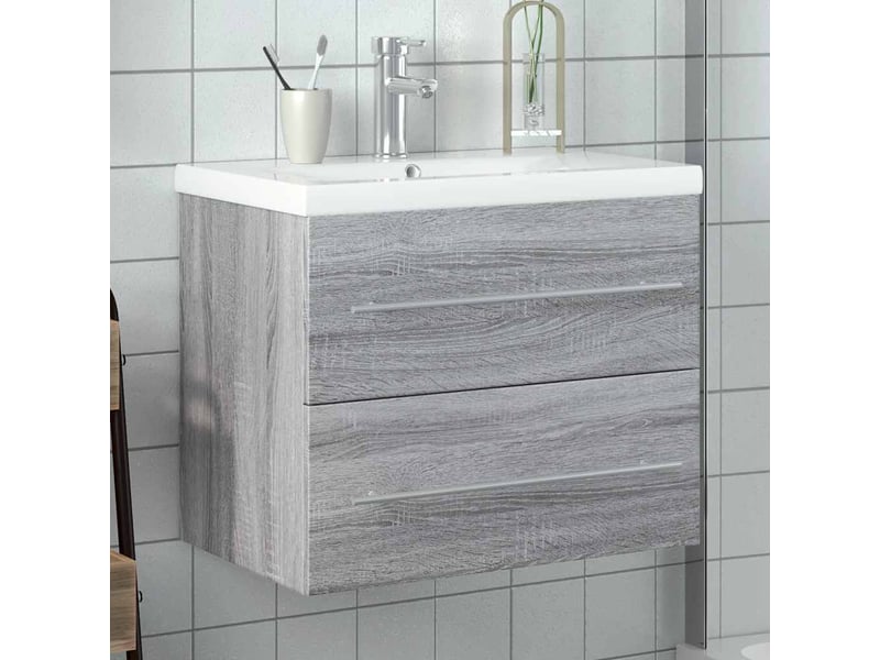  Armoire lavabo de salle de bain avec bassin intégré sonoma gris  - Conforama B