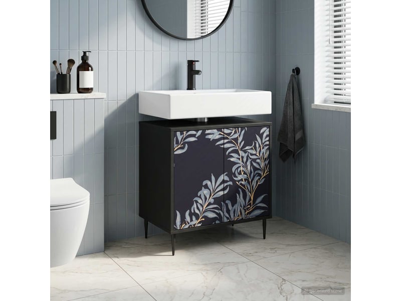 Armoire de salle de bain, meuble de rangement dokkum chêne noir 60x40x61 cm  - Conforama B