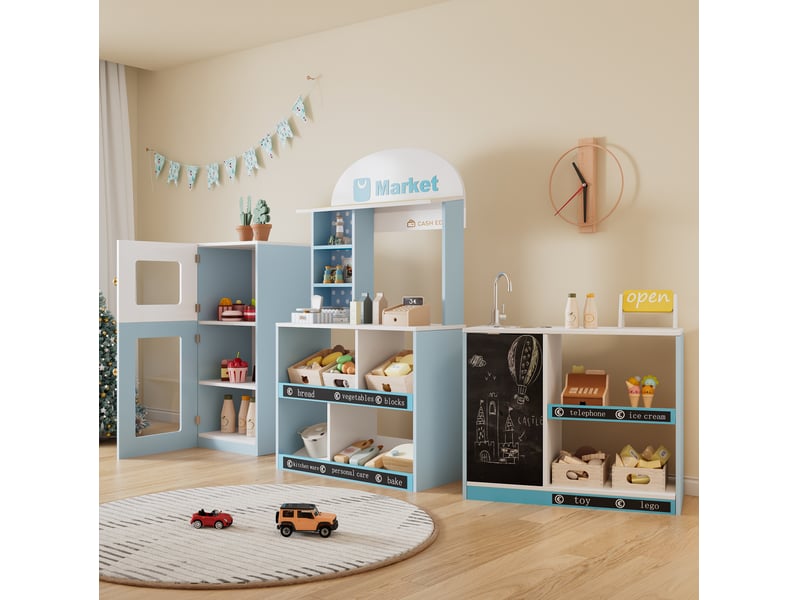  Magasin de jeu pour enfants 155x30x107,5 cm avec réfrigérateur mdf bleu  - Conforama C