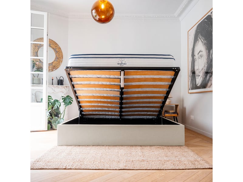  Lit coffre et tête de lit 140x190cm - blanc - collection emma - morphea  - Conforama C