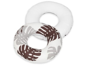 Coussin rond post natal feuilles grises et marrons – blanc