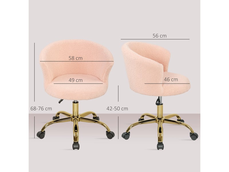  Fauteuil de bureau ergonomique, chaise bureau, polyester, 58x56x76cm, rose  - Conforama E