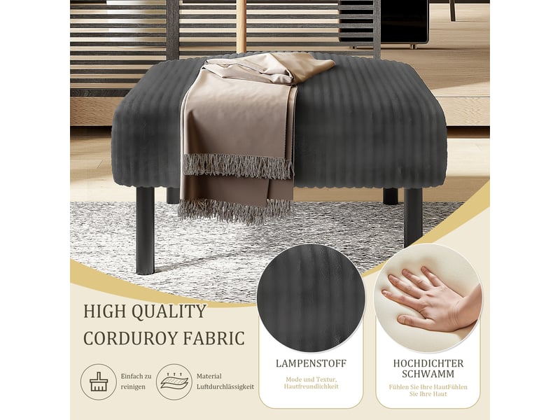 Tabouret en tissu velours côtelé de qualité supérieure avec structure en métal - housse en velours super doux pour un confort ultime - polyvalent HFSN-1116GY-3 - Conforama D