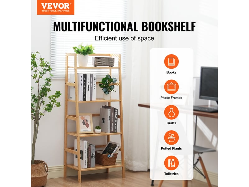 Etagere de salle de bain a 4 niveaux, etagere echelle bambou, etagere de rangement multifonctionnelle pour presentoir, support pour plantes a fleurs autonome, bibliotheque pour cuisine, maison - Conforama B