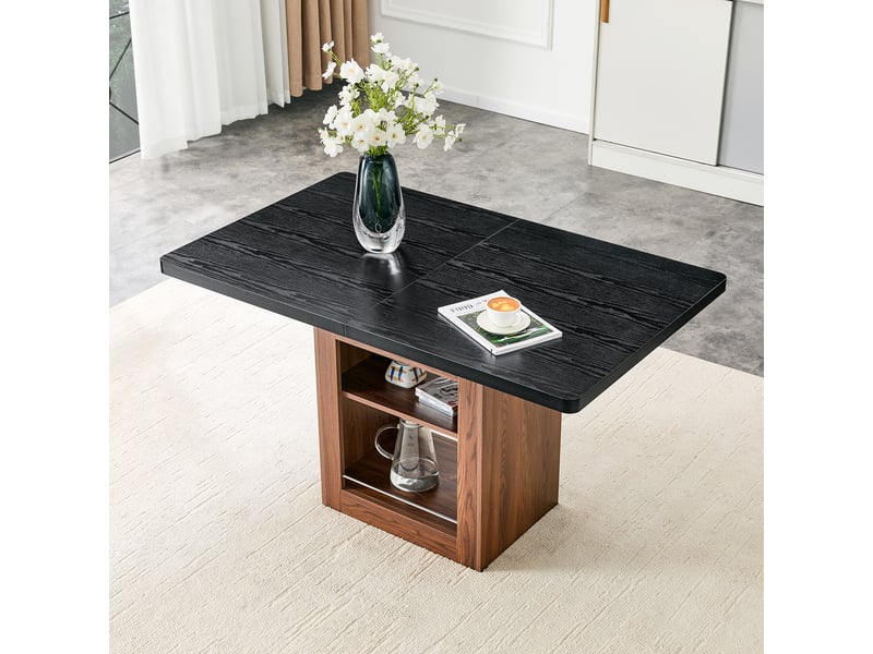  Table à manger extensible led avec rangements 160x80x75,5 cm, table salle à manger, mdf, noir  - Conforama C