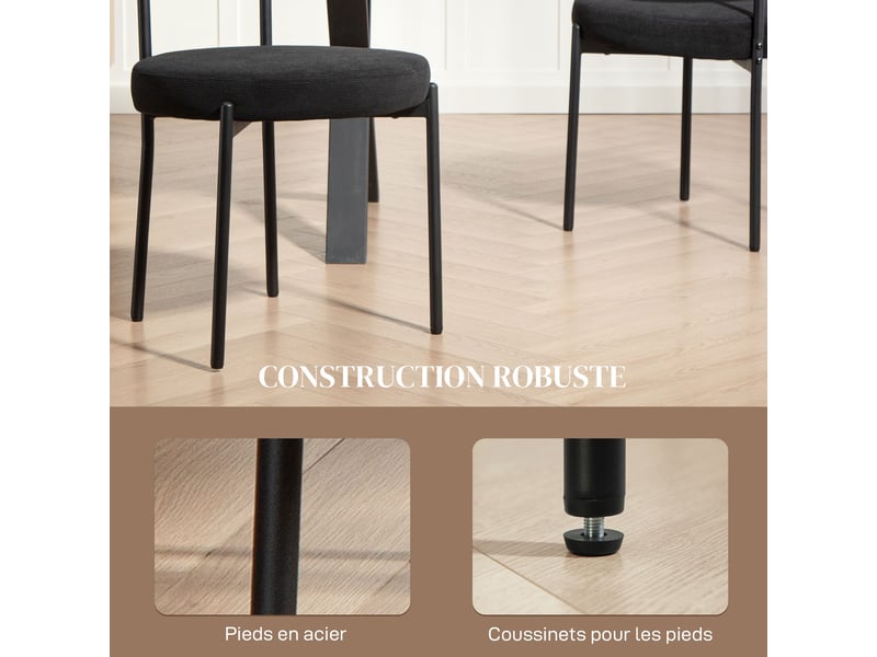  Lot de 4 chaises de salle à manger avec dossier en tissu pieds en acier noir 51 x 51 x 76 cm  - Conforama R