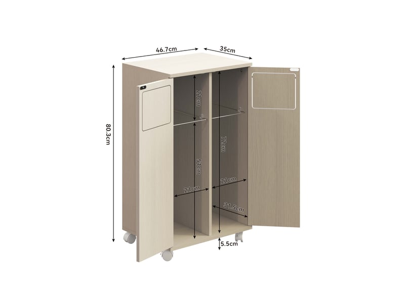 Meuble de tri des déchets 46,7 x 35 x 80 cm blanc, mdf, 2 portes et roulettes pour cuisine et salle à manger - Conforama C