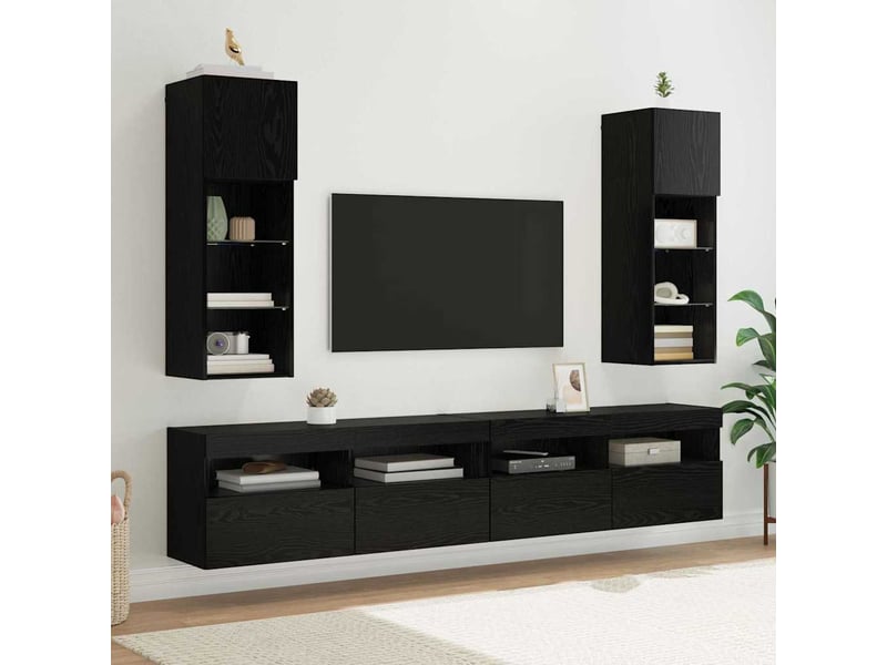 Lot de 2 meuble tv mural, meuble tv suspendu chêne noir bois d'ingénierie shl88589 - Conforama B
