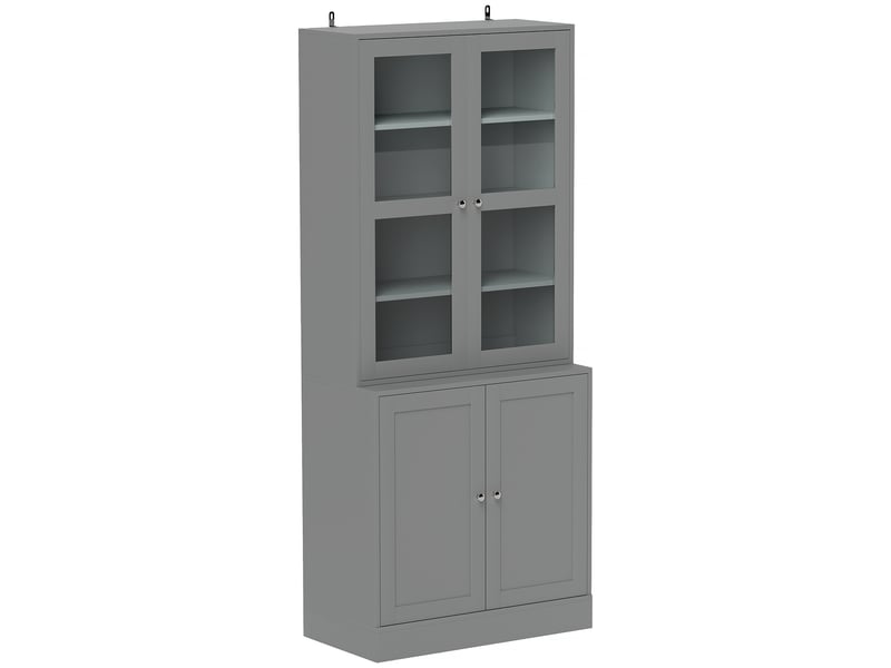 Bibliothèque vitrine, meuble de rangement à 6 niveaux avec 4 portes dont 2 en verre trempé, étagères réglables, gris - Conforama A
