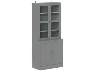 Bibliothèque vitrine, meuble de rangement à 6 niveaux avec 4 portes dont 2 en verre trempé, étagères réglables, gris