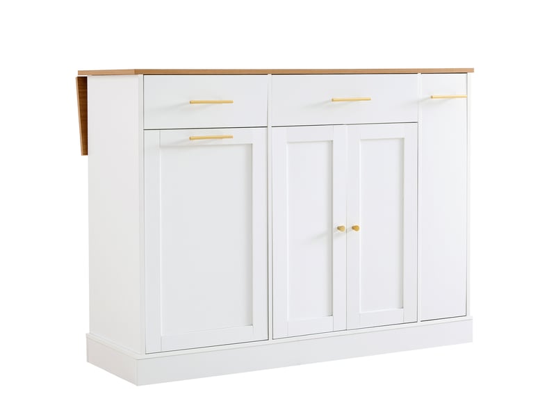  Îlot de cuisine blanc et naturel 120 cm, plateau rabattable, 3 tiroirs, poubelle  - Conforama D
