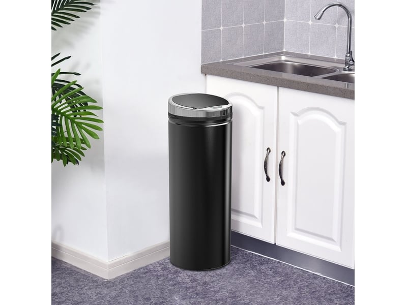  Poubelle automatique avec capteur de mouvement, acier inoxydable, 30,5 cm x 30,5 cm x 81,5 cm, noir  - Conforama D