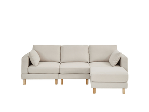 Canapé d’angle 3 places avec pouf réversible beige en polyester 235 x 152 x 82 cm