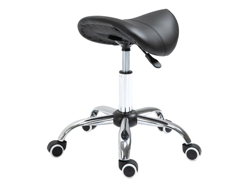  Tabouret de bureau selle,49x61 cm,avec roulettes hauteur réglable,similicuir,noir  - Conforama A