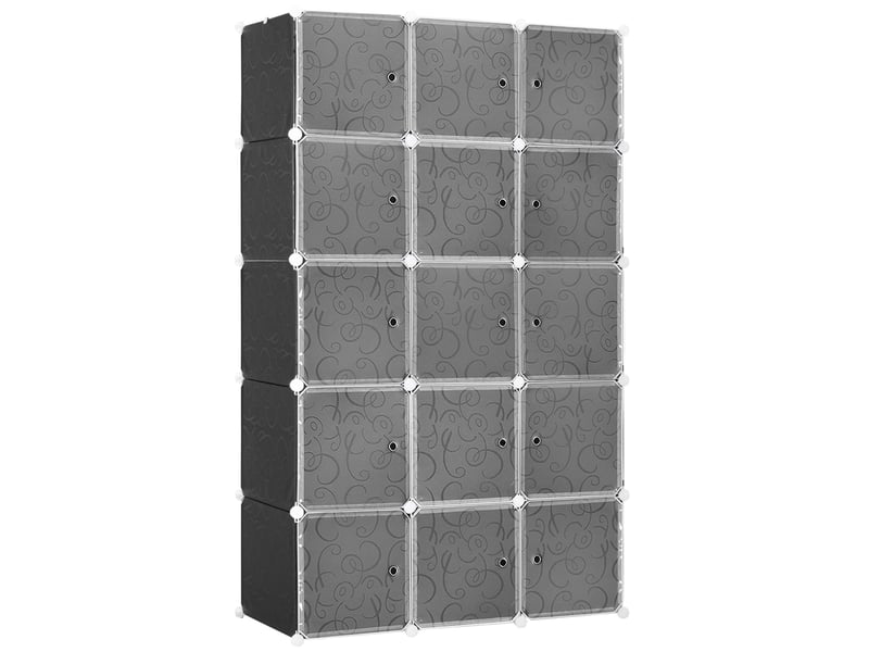  Armoire modulable à cubes 111 x 47 x 183 cm, 2 tringles, plastique noir  - Conforama A