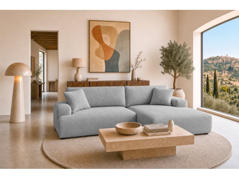 Elias - canapé d'angle convertible tissu chenille 3 places gris clair gauche  - Conforama B