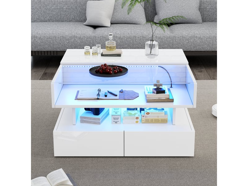  Table basse elevable carrée blanc - 80x80 cm led panneau de particules table basse blanc - Conforama D