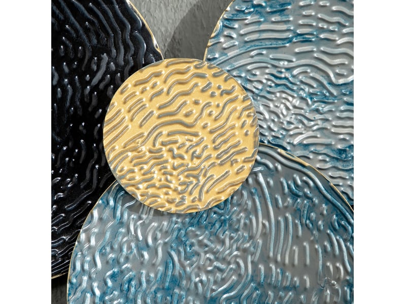  Décoration murale 3d 121 x 53 cm en fer doré, cercles bleu et noir à relief ondulé pour salon moderne  - Conforama D