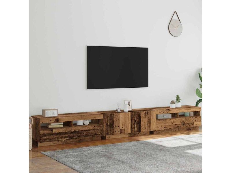 Meuble tv - banc tv - meuble de rangement avec lumières led vieux bois bois d'ingénierie - Conforama D