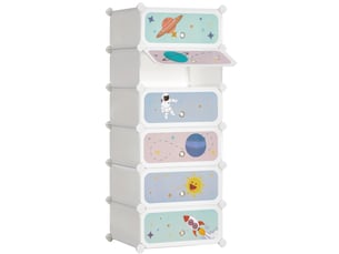 Songmics étagère à chaussures modulable enfants, meuble de rangement 6 emplacements, armoire avec étagères en plastique, organisateur avec portes, 43 x 31 x 105 cm, blanc lpc904w01
