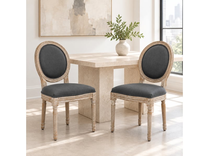  Lot de 2 chaises de salle à manger en tissu aspect lin gris et bois naturel, 49 x 56 x 96 cm  - Conforama C