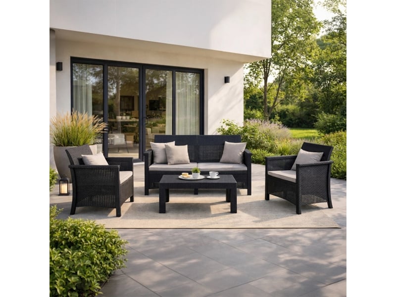  Ensemble de mobilier de jardin 4 places avec table noir  - Conforama B