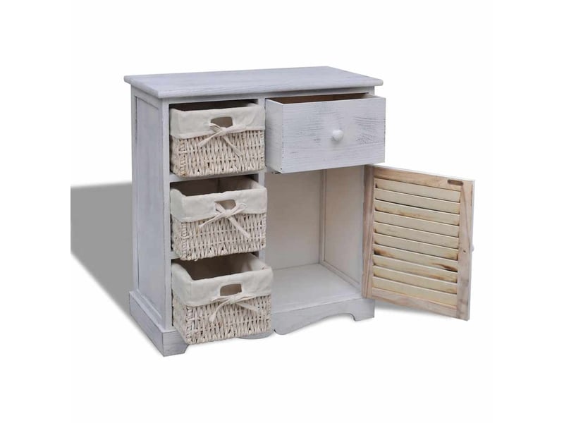  Meuble de rangement en bois 3 paniers gauches en tissage blanc  - Conforama C
