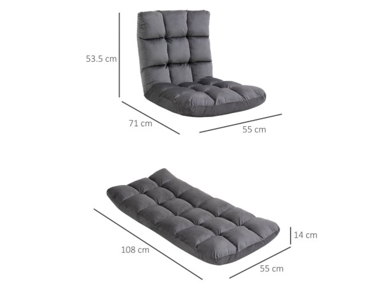  Fauteuil de sol 3-en-1 pliable gris, dossier 13 positions, coussin en mousse 55x71x53,5 cm  - Conforama C