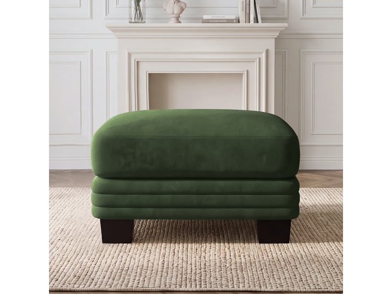  Pouf carré vert foncé en chenille, repose-pieds rembourré avec pieds pour salon et chambre  - Conforama D