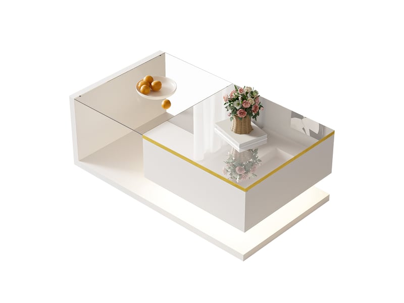  Table basse avec 1 compartiment et étagères ouvertes, led 16 couleurs, pour salon, 90 × 50 × 32,5 cm, blanc  - Conforama A