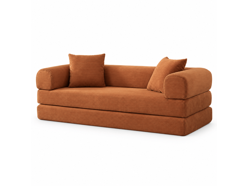  Canapé droit convertible 2 places 195 cm orange, velours, mousse haute densité, sans montage Fay Lum - Conforama A