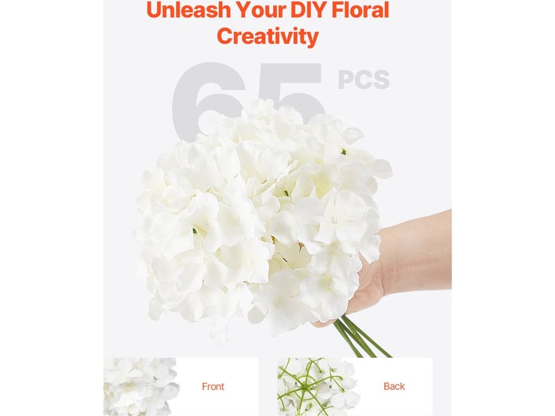  Mophorn lot de 65 hortensias artificiels de 250 mm avec têtes de 152,4 mm, offrant un aspect naturel. Idéal pour la décoration intérieure, les événements, les mariages et les centres de table.  - Conforama E